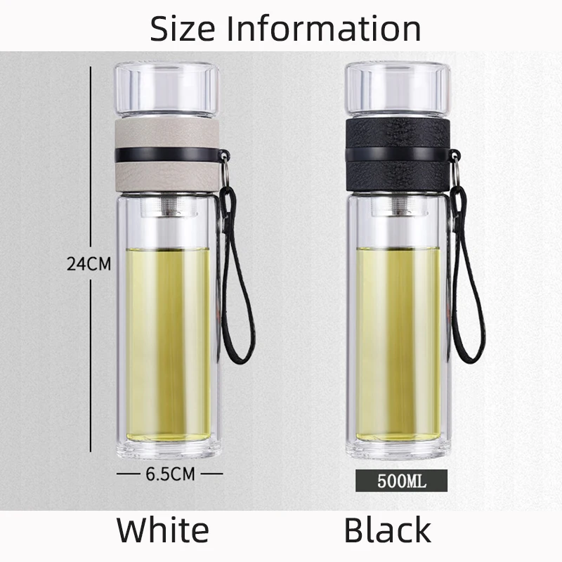 500ML Glass Water Bottles For Drink Tea With Infuser Double Wall Bottle For Water Brief Portable Outdoor ST195