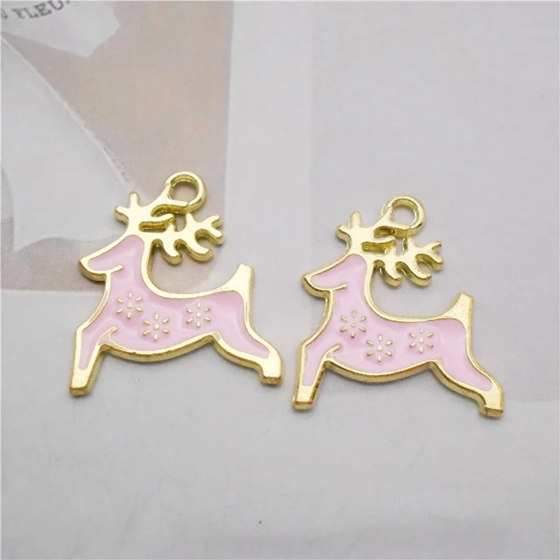 20PCS Cute Enamel Deer Charms Mixed Colors Alloy Christmas Elk Necklace Pendant Bracelet DIY Earrings Jewelry Accessory 18*20mm