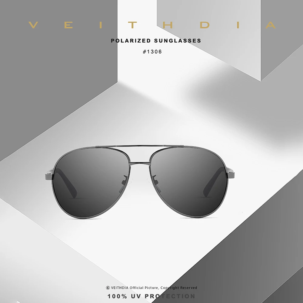 VEITHDIA occhiali da sole da uomo Classic Vintage Pilot Polarized UV400 Lens occhiali da sole Designer di marca Driving For Male Eyewear V1306