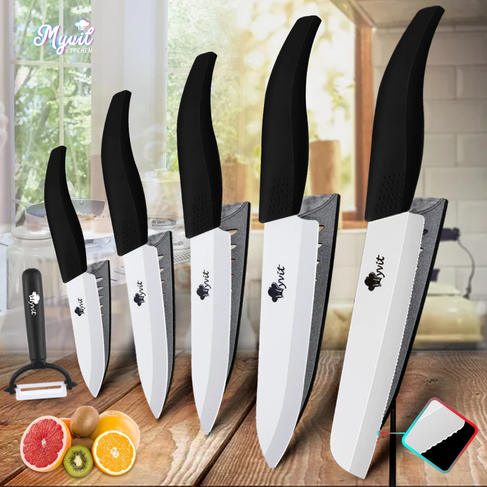 Ceramic Knife Set 3 4 5 6 inch Kitchen Chef Knives Serrated Fruit Vegetable Utility Slicing Bread Zirconium White Blade Knife