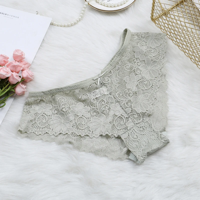 2020 Sexy Lace Panties Soft Breathable Briefs Women Underwear Ladies Panty Transparent Tempting Mid-Rise Cotton Lingerie