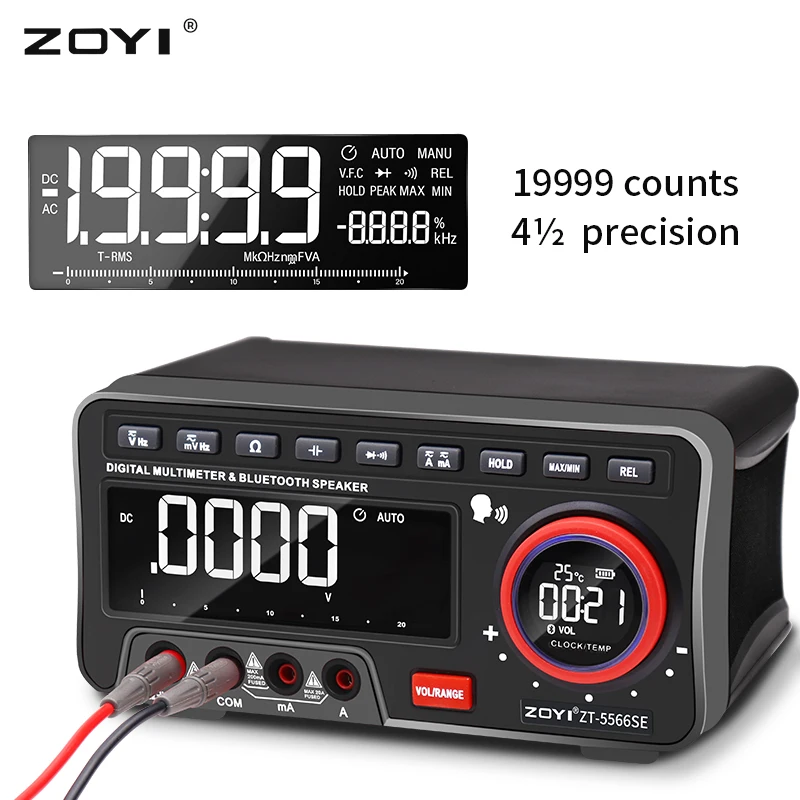 Imagem -05 - Zoyi-voz Profissional Multímetro Bluetooth Tester Digital True Rms Ferramenta Transistor Autorange Medidor de Bancada 19999 Contagens Zt5566se