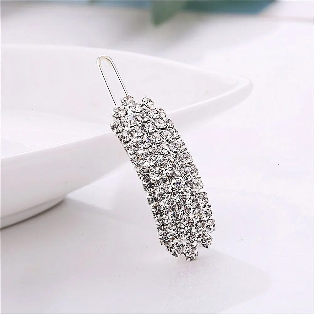 Fashion Crystal Pearl Hair Clip Women Elegant Korean Design Snap Barrette Stick Gold/Silver Metal Alloy Hairpin