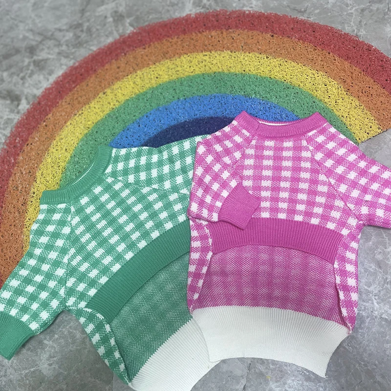 Knitted Plaid Pet Clothes Multi Color Soft Puppy Sweater with Angel Feathers Warm Casual Thicken Dog Clothing Ropa Perro Pequeño