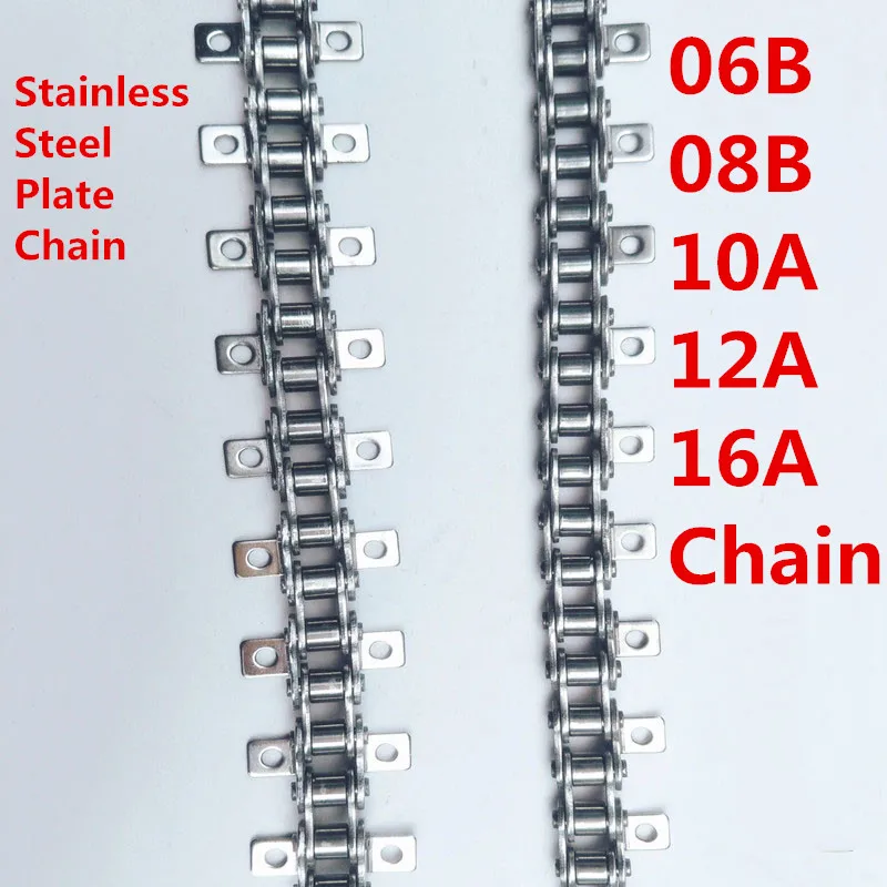 

1PCS 1.5m Length 06B 08B 10A 12A 16A Stainless Steel Short Pitch Plate Conveyor Drive Roller Chain with A1 A2 Attachments