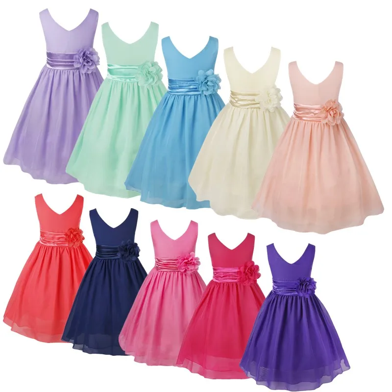 Summer Flower Girls Dress Kids Bridesmaid Dresses For Girls Children Princess Chiffon Dress Party Wedding Vestido Ball Gown Prom