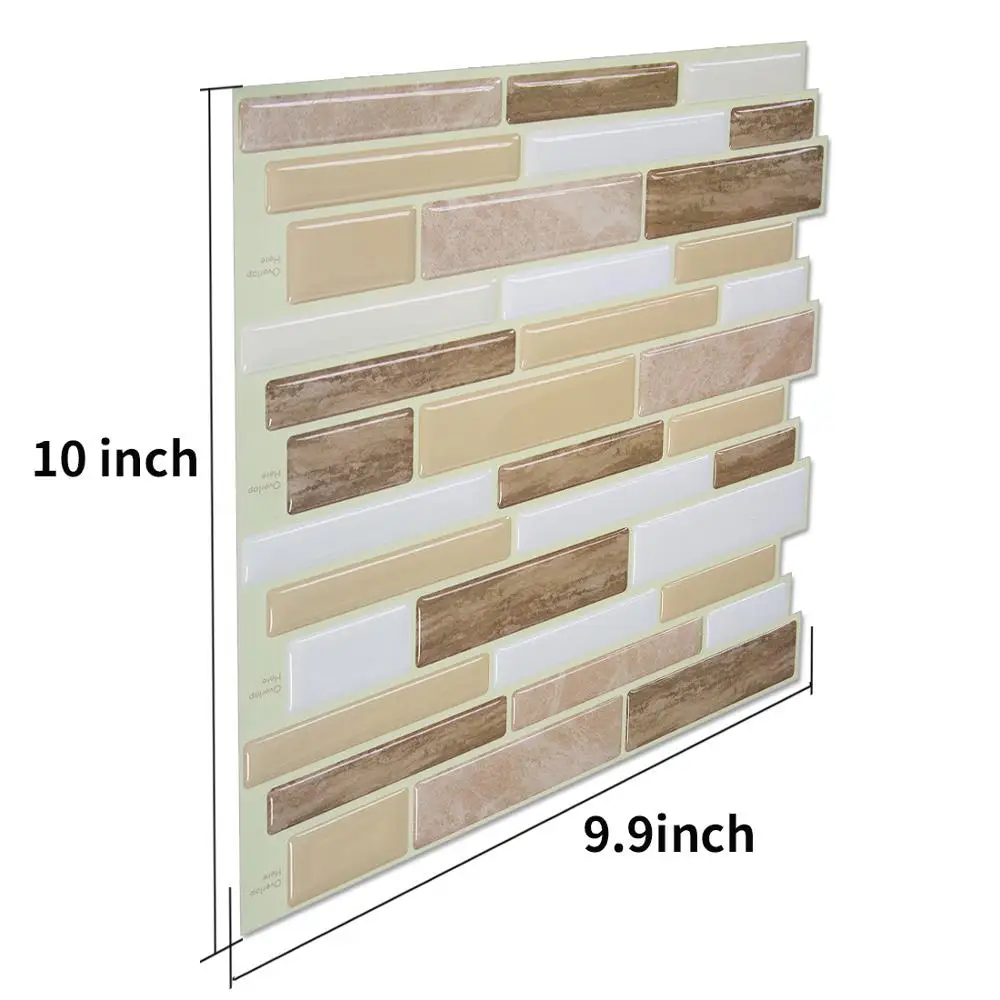 New Peel And Stick Tile Self Adhesive Wall Bath Kitchen Backsplash Beige 10 x 10 inch