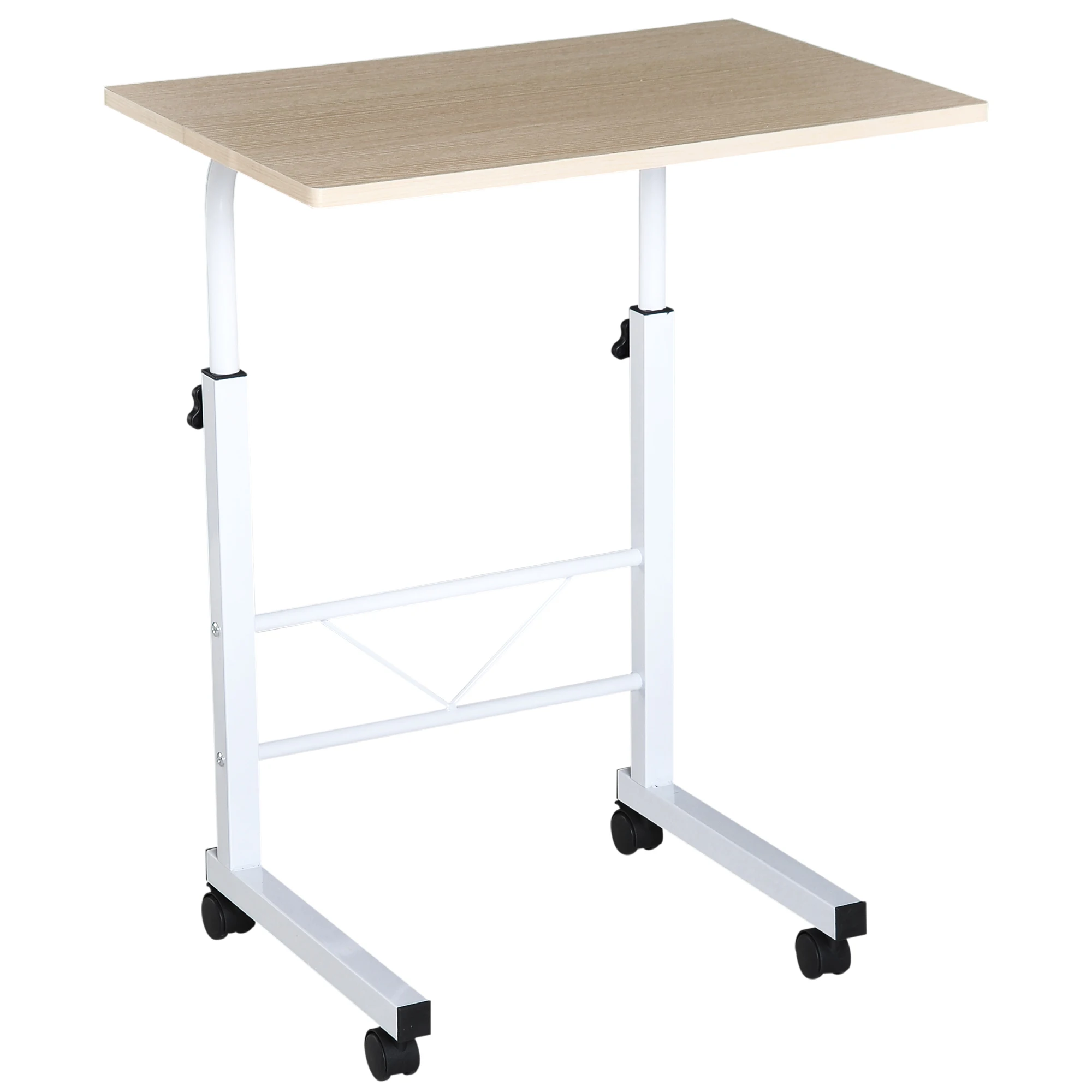 HOMCOM Computer Table Home Computer Desk Office Height Adjustable Compact with Wheels 60x40x68-78cm White