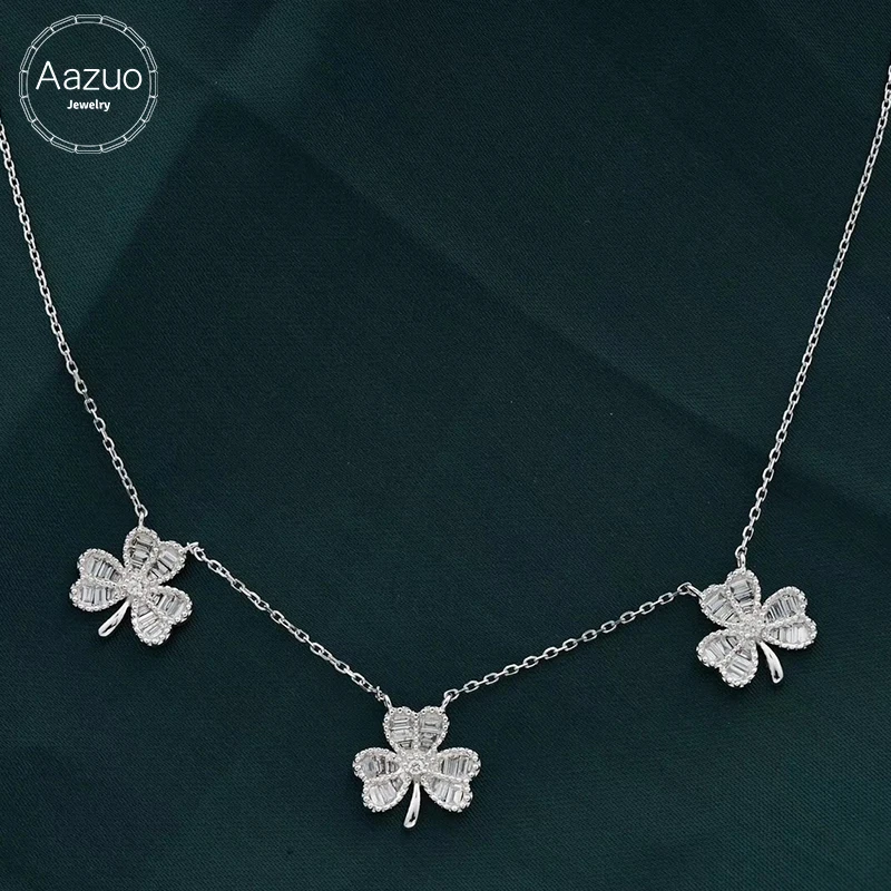 

Aazuo Real 18K White Gold Real Bagutte Diamond Fairy Flower Leaf Choker Pendent With Chain Necklace gifted for Women 18Inch