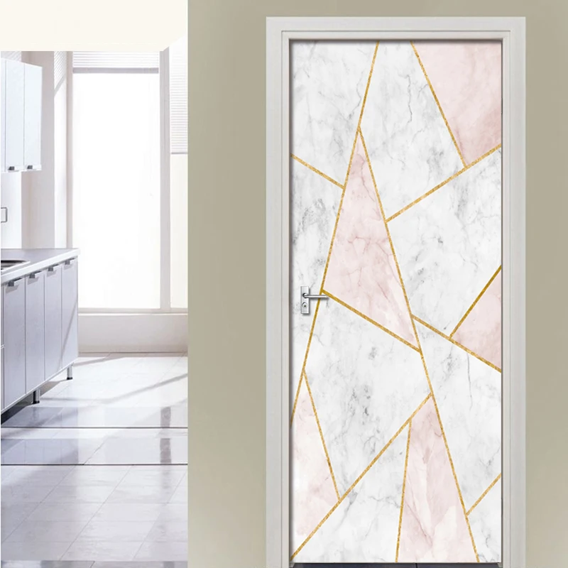 Pink Marble Lines Stickers Door Wall Sticker DIY Mural Bedroom Home Decor Poster PVC Waterproof Door Sticker Imitation 3D Decal