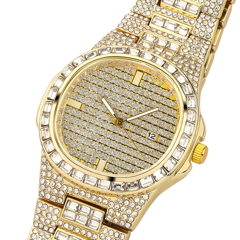 TOPGRILLZ Iced Out Uhr Quarz Gold Farbe Silber Farbe Micro gepflasterte Hip Hop Persönlichkeit Edelstahl Uhr