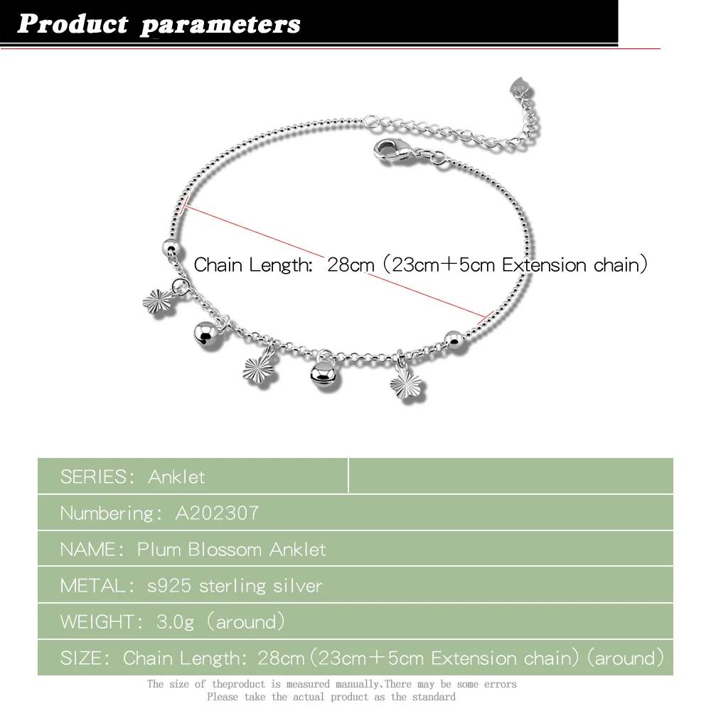 Foot Chain of Women 925 Sterling Silver Flower Bell Bracelet Anklet Simple Beads Fashion Jewelry Accessories New Beach Party