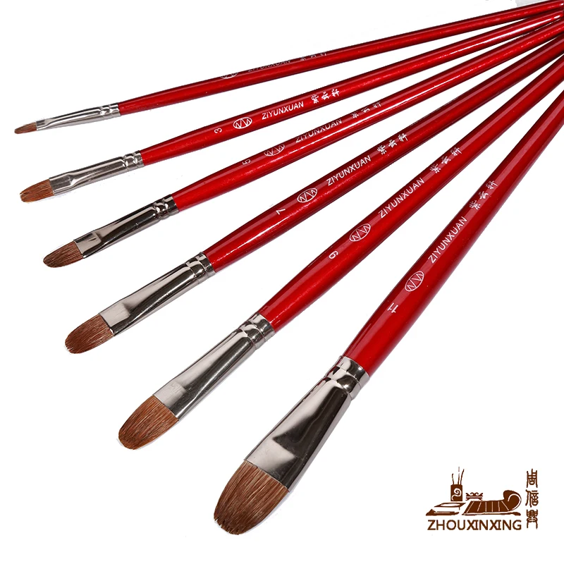 

Weasel hair gouache watercolor brush 6 pcs round head grinding frosted wood rod brush set art supplies oil painting brush