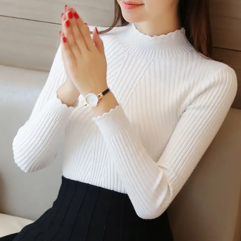 Turtleneck Sweater Women Fashion 2021 New Stretch Tops Women Candy Color Knitted Pullovers Long Sleeve Bottoming Knitted Sweater