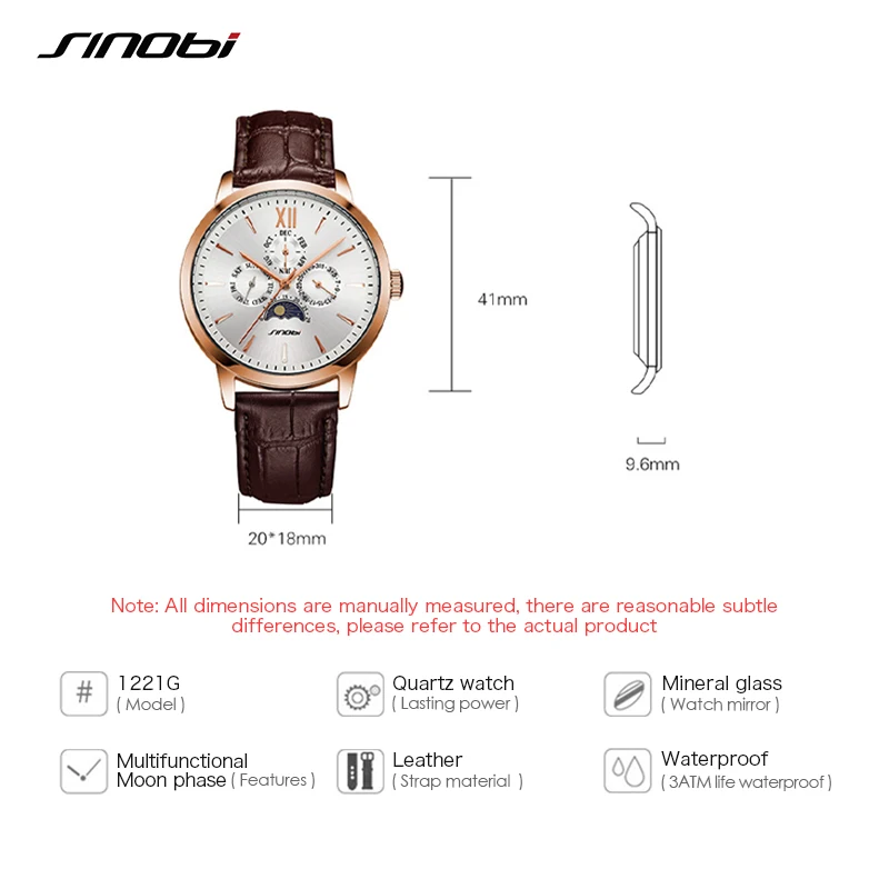 SINOBI Top Brand Original Men\'s Fashion Luxury Watches Male Function Clock Calender Quartz Wristwatches Relogio Masculino saat