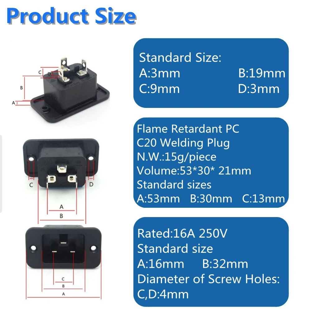 IEC INLET AC 250V 16A IEC 320 C19 C20 แผง MOUNT ปลั๊ก SOCKET