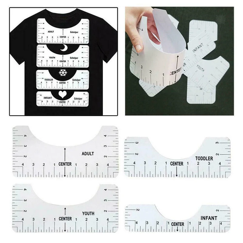 4 Stks/set T-shirt Htv Vinyl Uitlijning Ruler Tool Naaien Centreren Gids Gereedschap