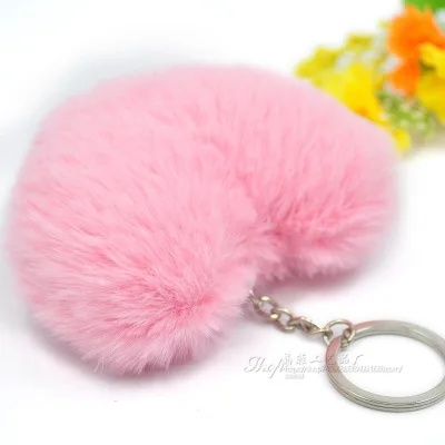 Fluffy pompom Keychain Gifts for Women Soft Heart Shape Pompon Fake Rabbit Key Chain Ball Car Bag Accessories Key Ring