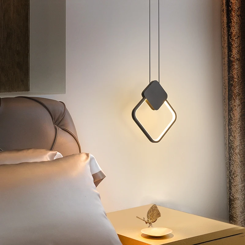 Minimalist Black Ring Pendant Lamp with Long Wire LED Ceiling Hang llight for Restaurant Bedroom Bedside Decor Lighting fixtures