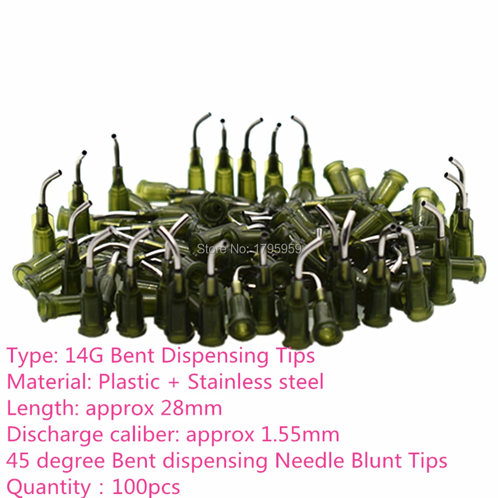 Piegato Erogazione Consigli 14G 15G 16G 18G 20G 22G Conico Blunt Punte Aghi 45 gradi Bent Adesivo Erogazione Ago Ago 100pcs Set