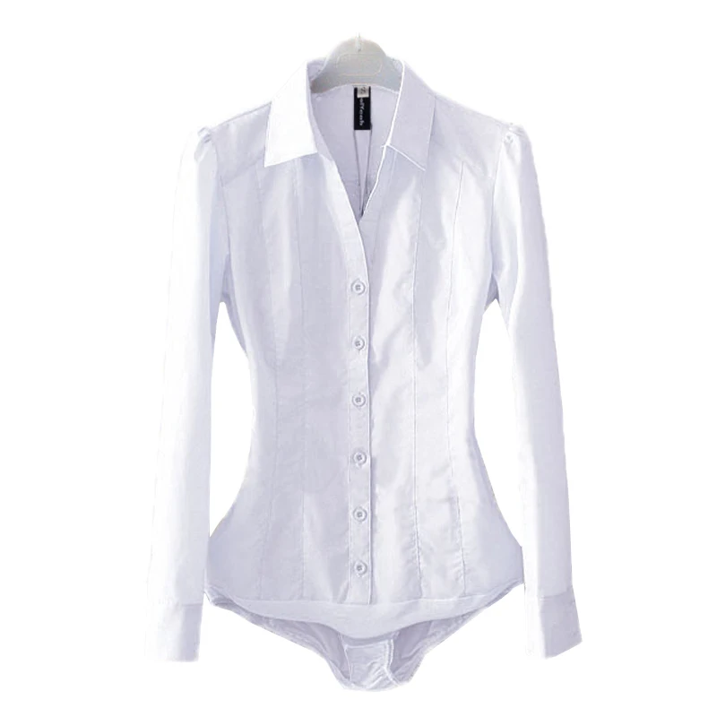 Office Blouse Solid Body Shirt Turn-down Collar V Neck Long Sleeve Blouse Buttons Up Women Tops and Blouses Light blue White