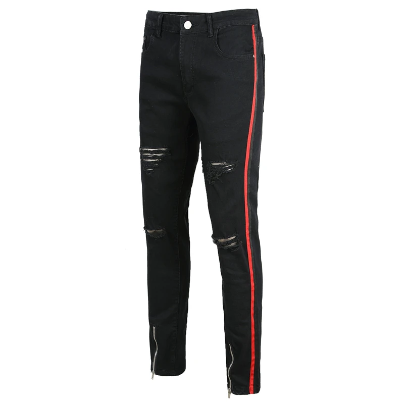 

High Quality Authentic Breathable Quality Trend Fashion Webbing Black Male Pants Jeans Straight Leisure Mid Waist Men's Trousers