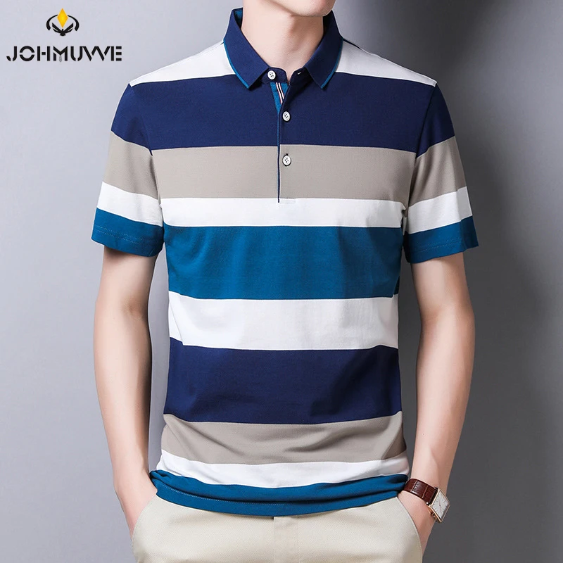 JOHMUVVE  New Men Lapel Short Sleeves Fashion Trend Versatile Three-color Polo Casual Business Work Men Summer