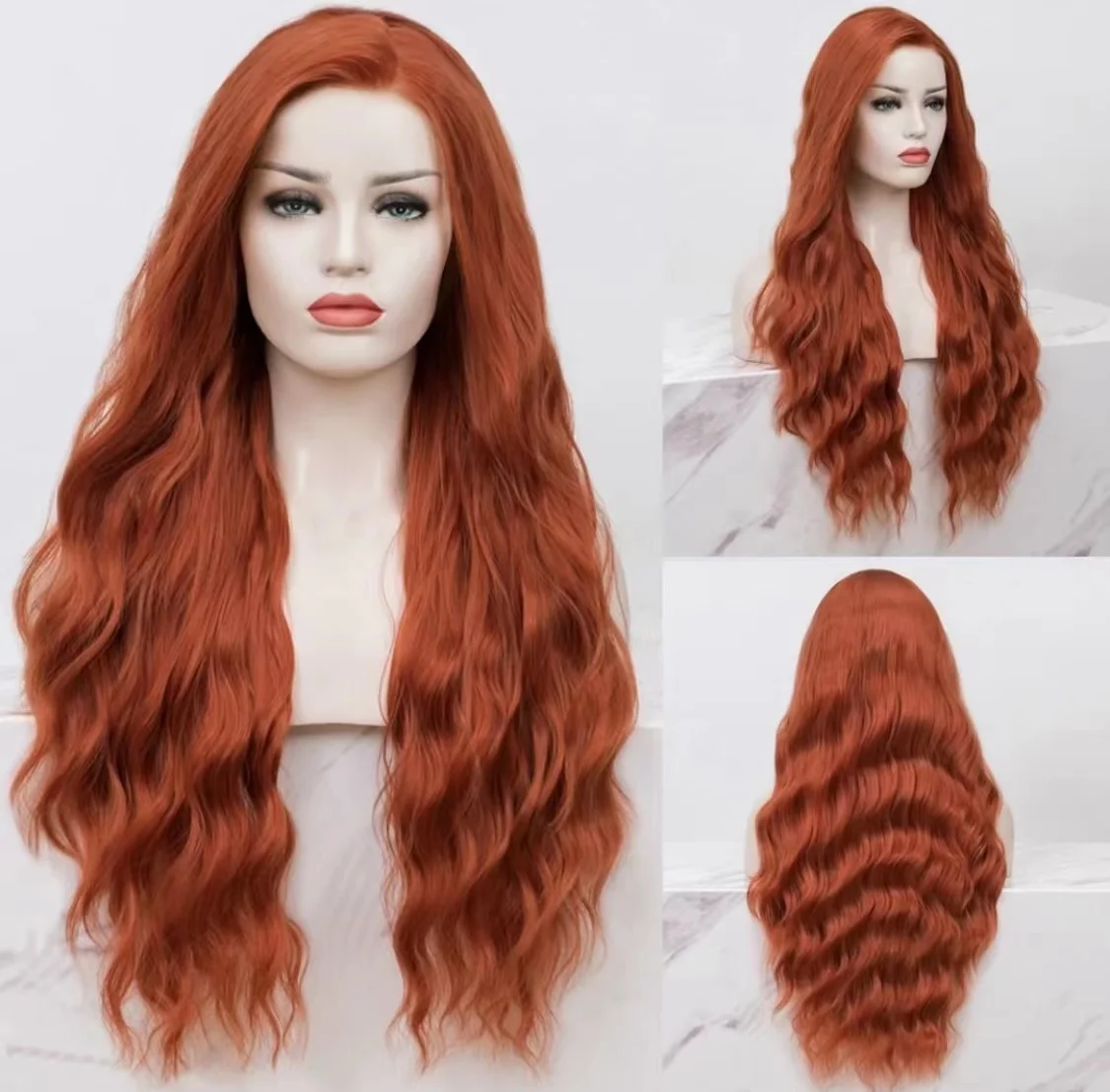 

Svipwig Realistic Wavy Copper Red Color Natural Looking High Temperature Fiber Synthetic Lace Front Wigs For Women Wigs