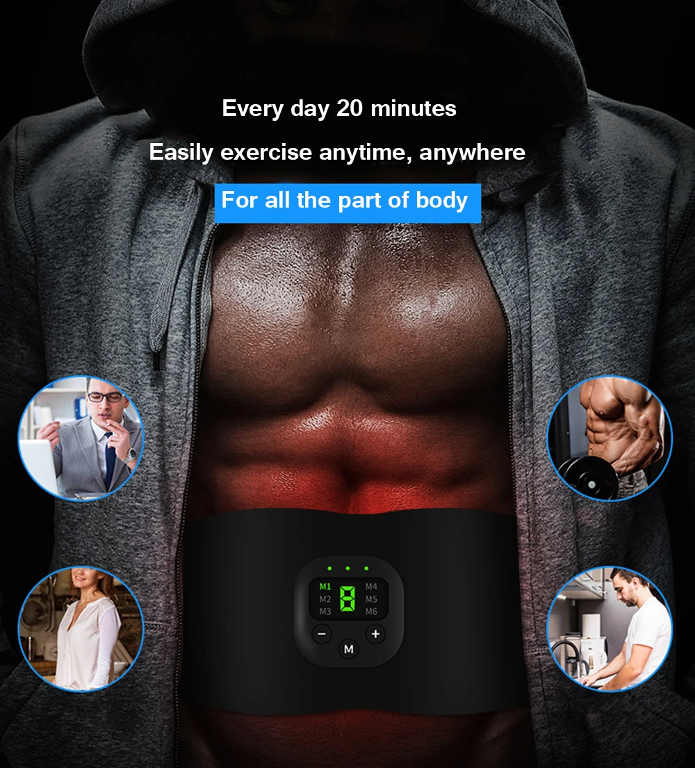 EMS Muscle Stimulator Wireless Muscle Trainer Abdomen Training Belt Fat Burner Weight Loss Stickers Body Slimming Belt Unisex