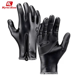 Kyncilor Winter Warm Leather Gloves Touchscreen Cycling Gloves Windproof Bike Gloves Men Women Wear-resistant Motorcycle Gloves