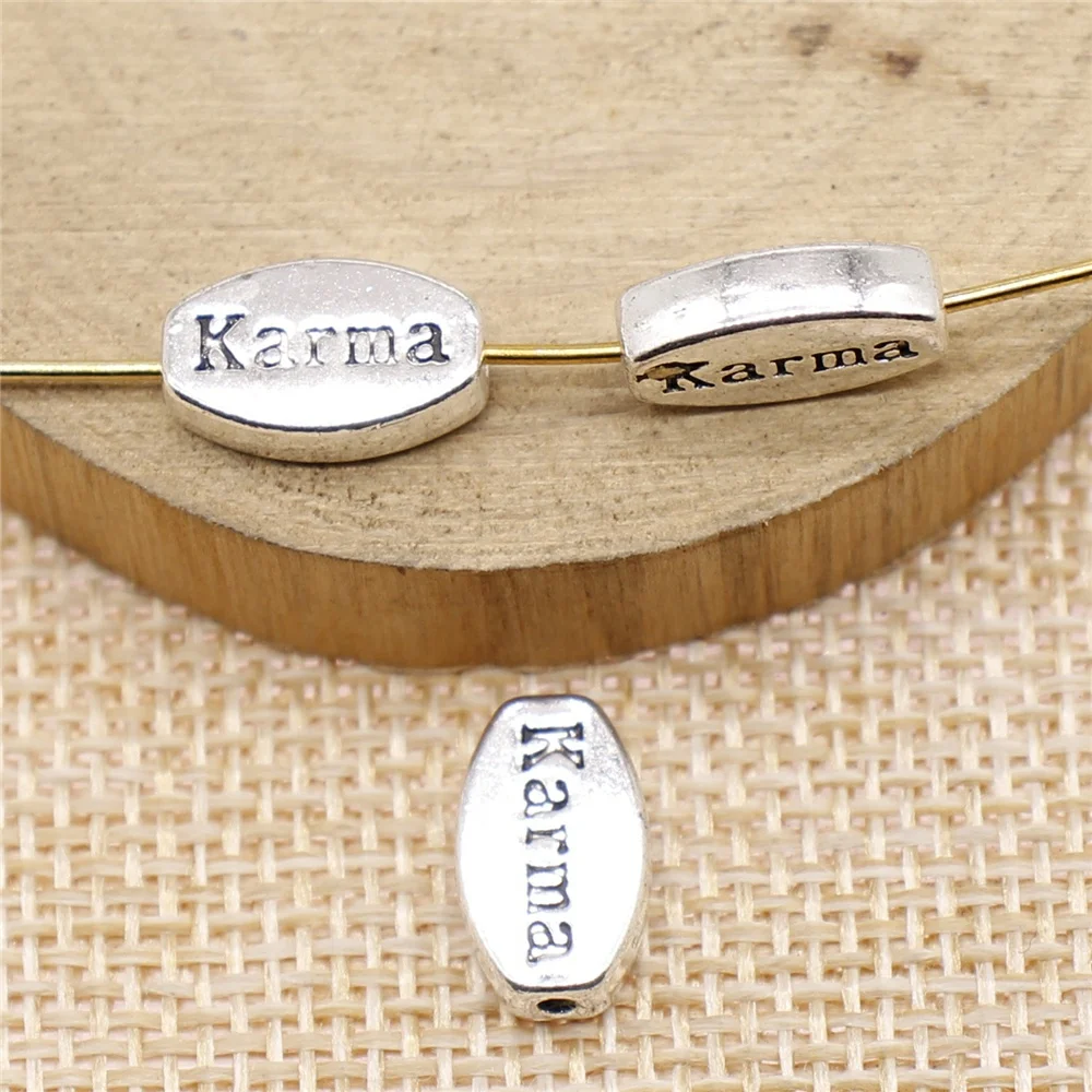 free shipping 40pcs 8x13mm antique silver karma beads charms diy retro jewelry fit Earring keychain hair card pendant