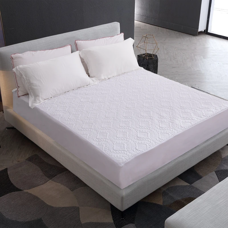 White Quilted Cotton Waterproof Bed Protector Pad Solid Air-Permeable Mattress Cover For Bedroom Fitted Sheet Bed Linens