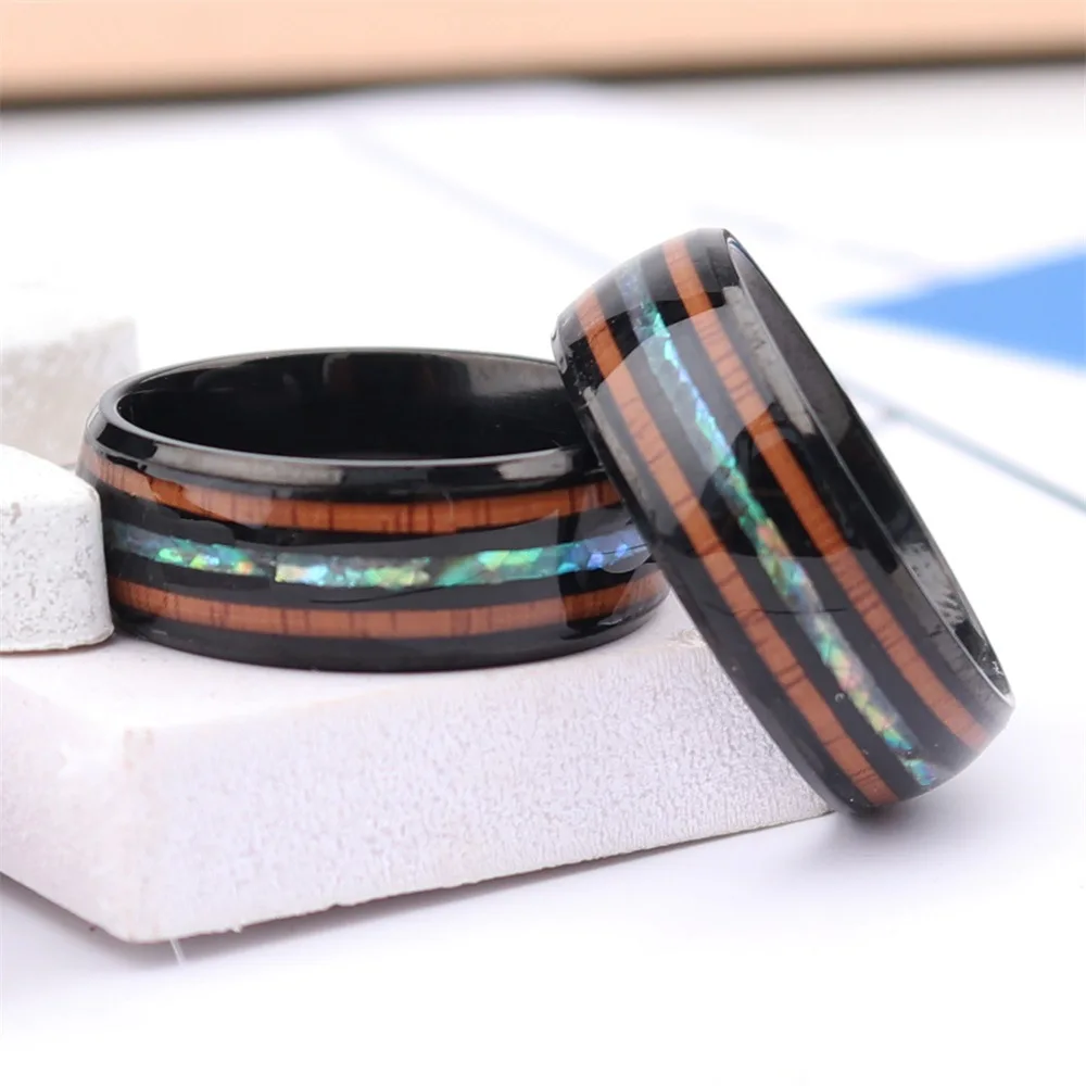 New fashion stainless steel ring love simple style black wood grain men's ring trinket