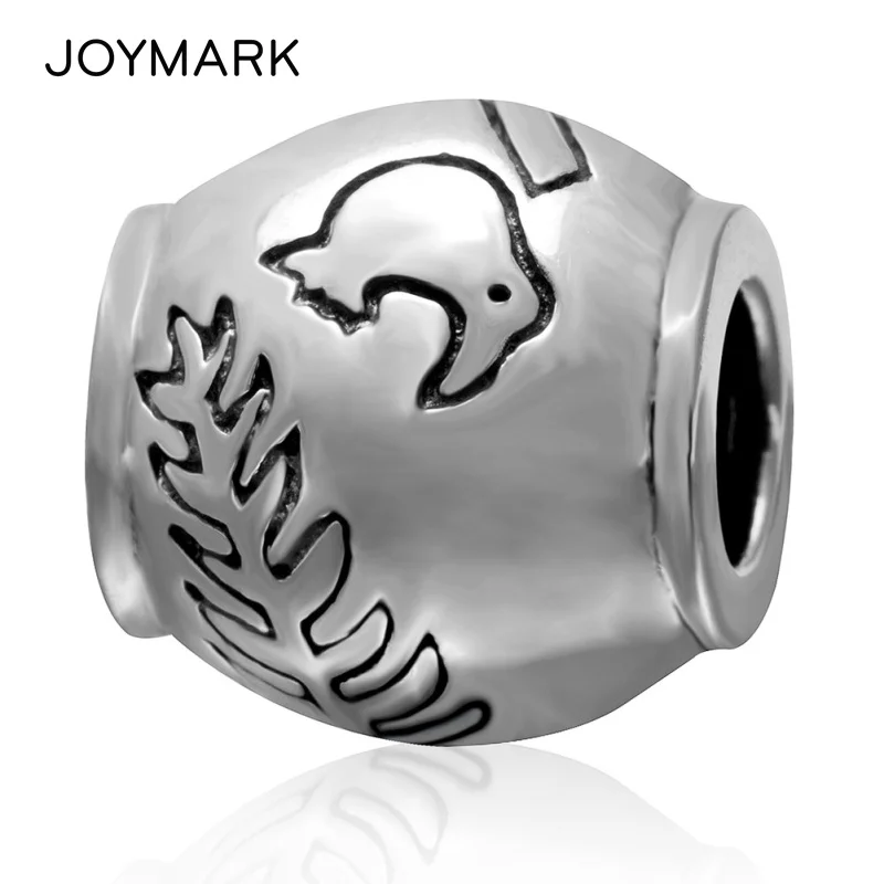 

Antique Tone Bird And Leaf Pattern Round Drum Shape Authentic 925 Sterling Silver European Charm Beads SAPB3138