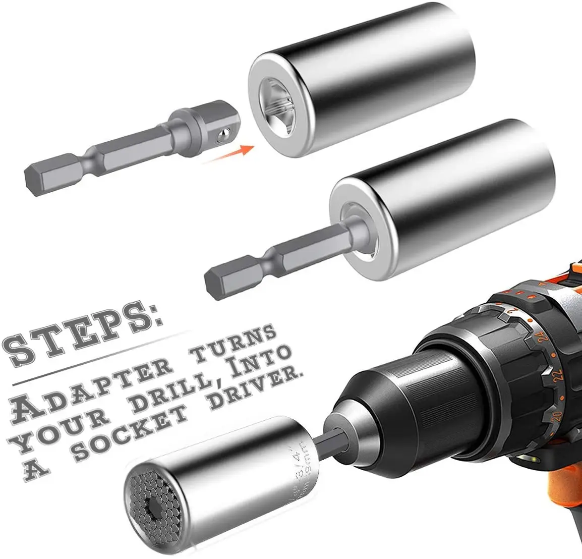 7mm-19mm Universal Socket Grip Ratchet Wrench Power Drill Adapter & 105 Degree Right Angle Driver Extension Power Drill B