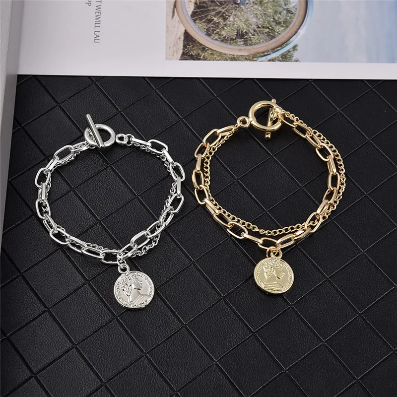 2020 Vintage Portrait OT Buckle Bracelet For Women  Silver Color Thick Chain Charm Bracelets Statement Fashion Jewelry 2020 New