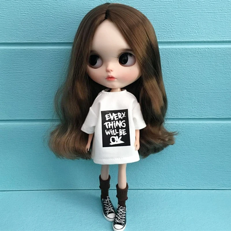 Fashion Blythe clothes Handmade White Long T-shirt Suitable for Blyth, OB24, Licca, 1/6 Dolls, OB24 Azone