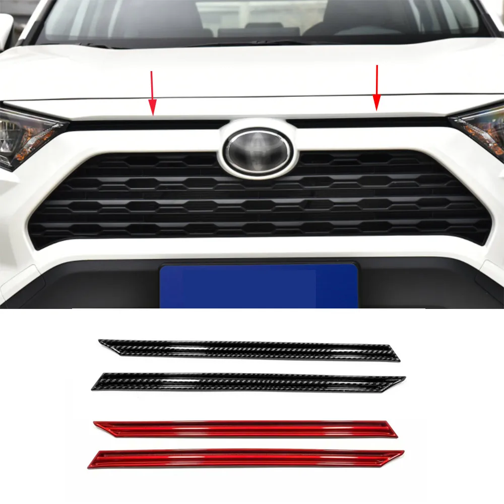 

Accessories For 2019-2024 Toyota RAV4 Upper Grille Trim Moulding Cover Stickers Carbon Fiber Pattern 2pcs