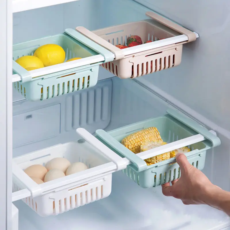 Fridge Adjustable Stretchable Refrigerator Organizer Drawer Basket Pull-Out Drawers Fresh Keep Spacer Layer Storage Rack Box