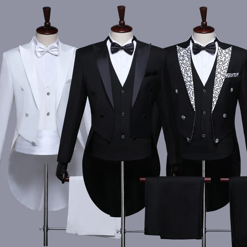 

Men'S Tuxedo Ballroom Dance Stage Performance Suit Magician Jacket Chorus Conductor Host Costume Men Nightclub Full Dress DL5279