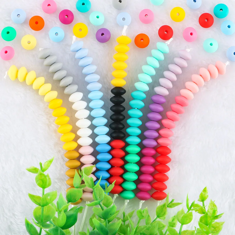 12MM 50/100Pcs Silicone Lentil Beads BPA-Free Baby Teether Teething Ring Pacifier Chain DIY Bracelet Necklace Jewelry Beads