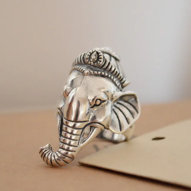 s925 sterling silver Thai handmade elephant index finger ring men's and women's ring retro do old personality fashion birthday