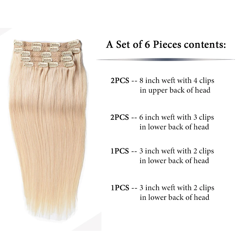 Toysww مشبك شعر بشري في تمديد 100 جرام 120 جرام وصلة شعر روسية مشبك شعر بشري كامل الرأس شعر ريمي اللون # 613 #4