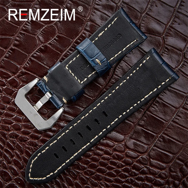 Bamboo Pattern Genuine Leather Strap Black Blue Brown Cowhide Watchbands 20mm 22mm 24mm 26mm Watch Accessories Wristband