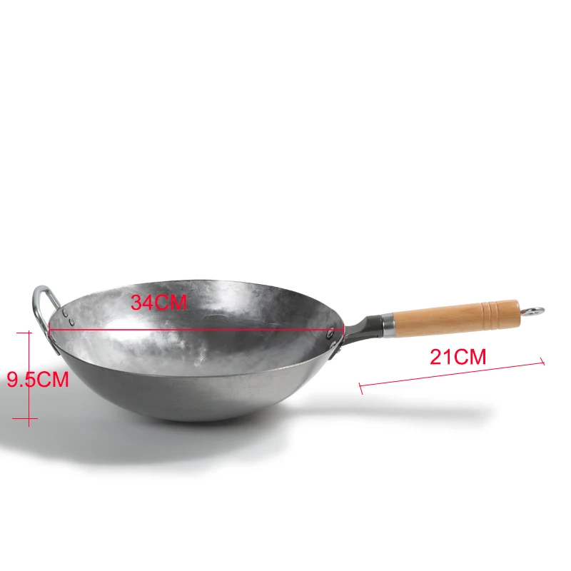 Master Star Chinese Carbon Steel Wok With Ear Handmade Hammering Large Iron Wok Non-stick Non-coating Healthy Wok Gas Cookware