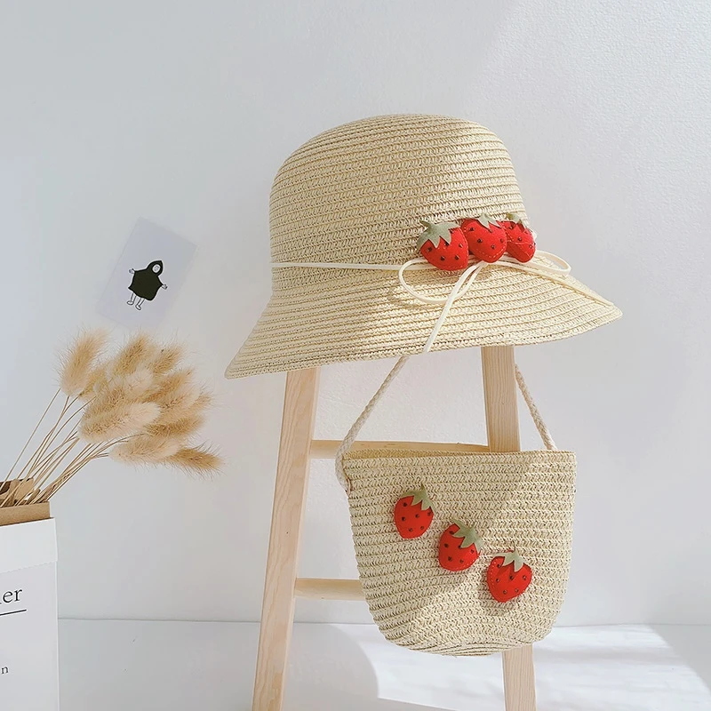 lovely Summer Child straw hat and handbag bags Outdoor Kids holiday beach sun hat Girls baby cute  Panama cap gorros1-6 year old