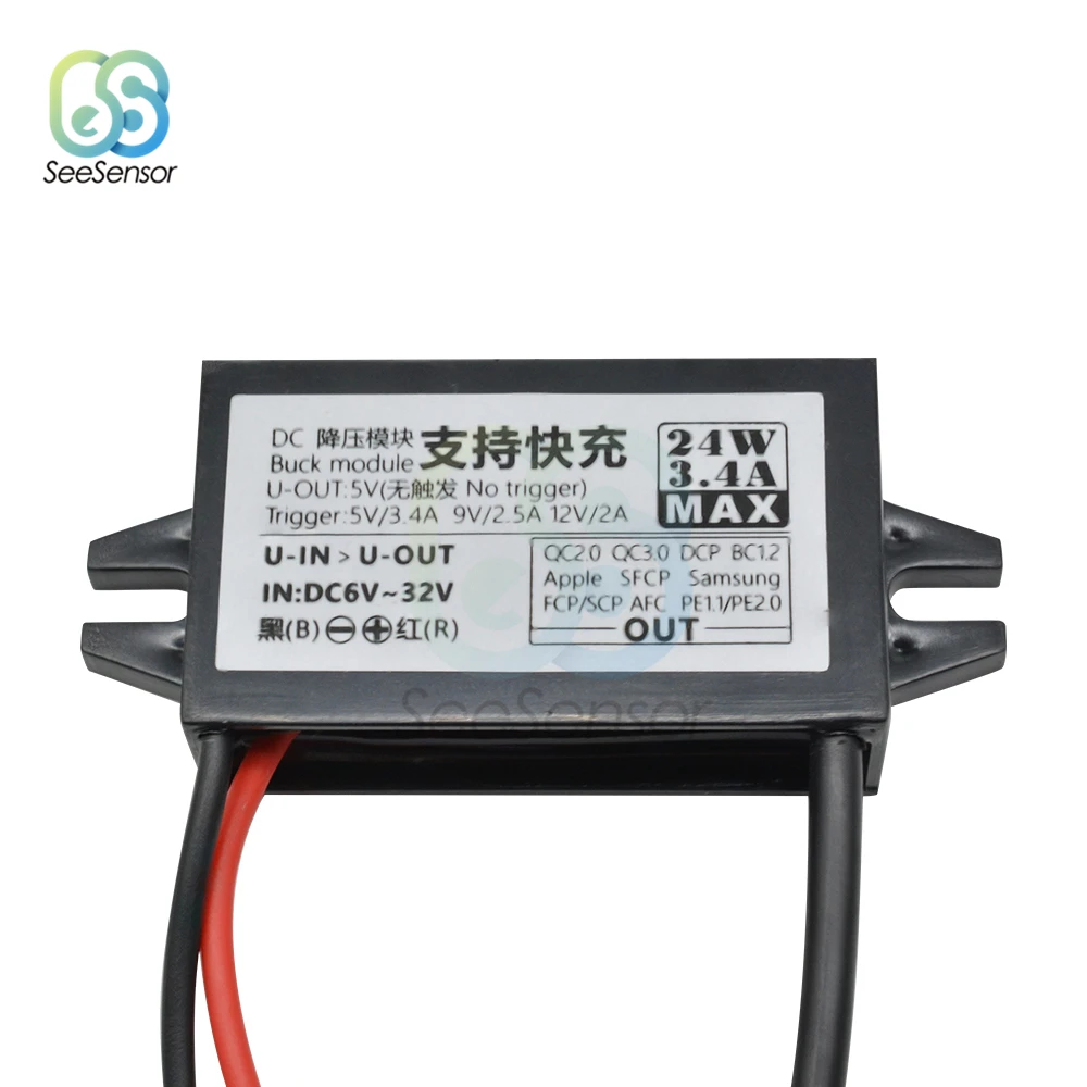 DC-DC 12V 24V To 5V 3.4A 24W Car Power Converter Adapter อะแดปเตอร์ Mini USB QC2.0 3.0 Fast ชาร์จรถกันน้ำ Buck Power Supply Module