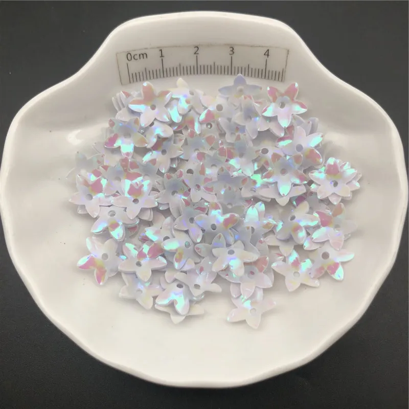 30g 13.3mm Deep Cup AB  White Flower Loose Sequins Paillettes For Sewing ,Shoes,Hat,Kids DIY,Crafts Accessories Wholesale