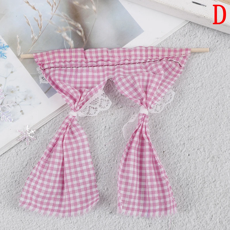 Lattice and Lace Pink Cotton Curtain Cute Dollhouse Miniatures for 1/12 Scale Dolls House Bedroom Furniture Decor Accessories