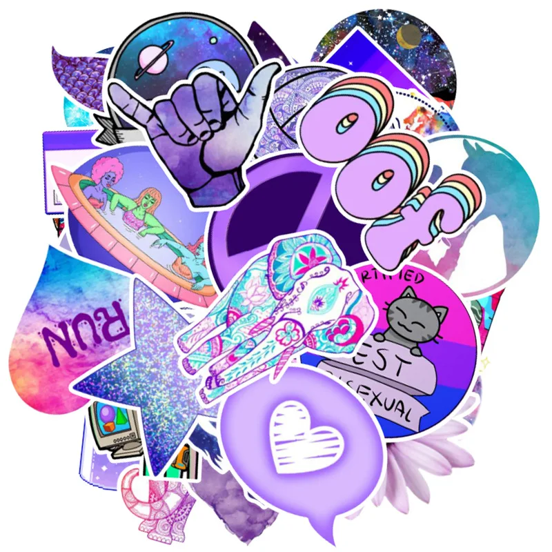 10/30/50PCS Cartoon Purple Style Sticker Kawaii DIY Toys Laptop Phone Luggage Bike Wall Skateboard Graffiti Decals Stickers F5